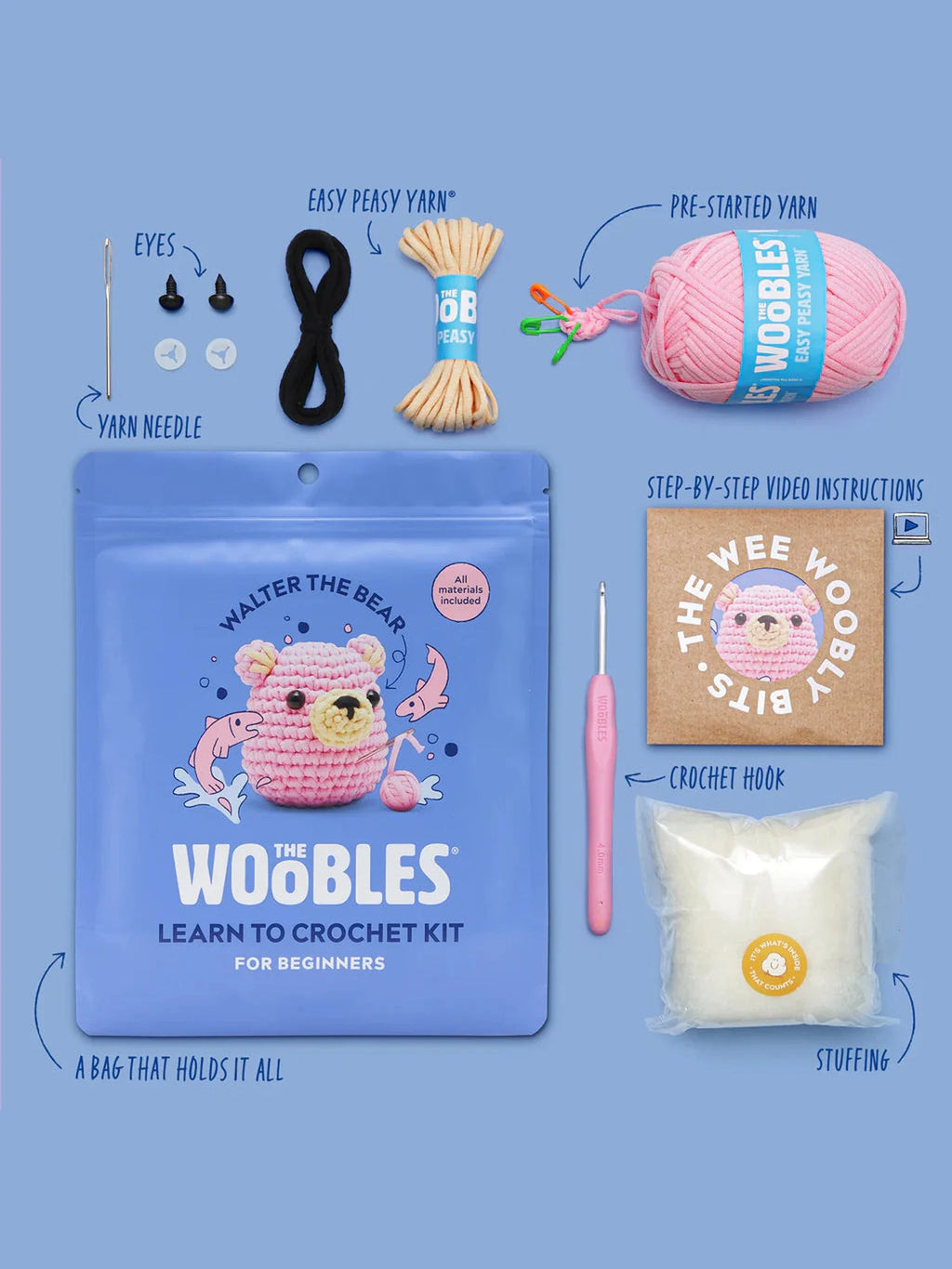 Walter the Bear Pink Crochet Kit