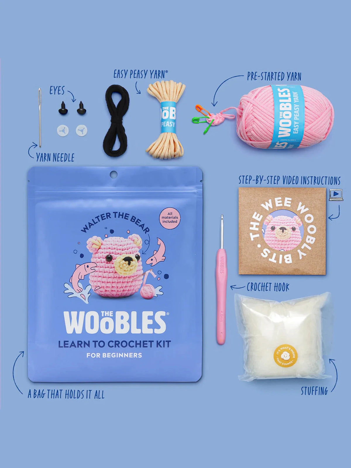 Walter the Bear Pink Crochet Kit